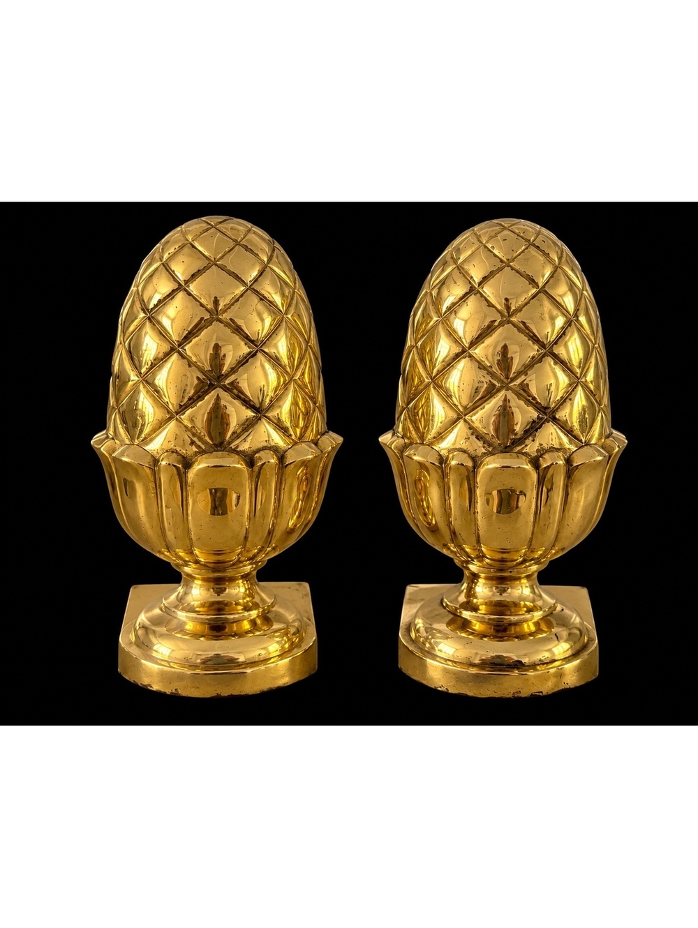 Vintage Brass Pineapple/Artichoke Bookends - Decorative Heavy Metal Pair